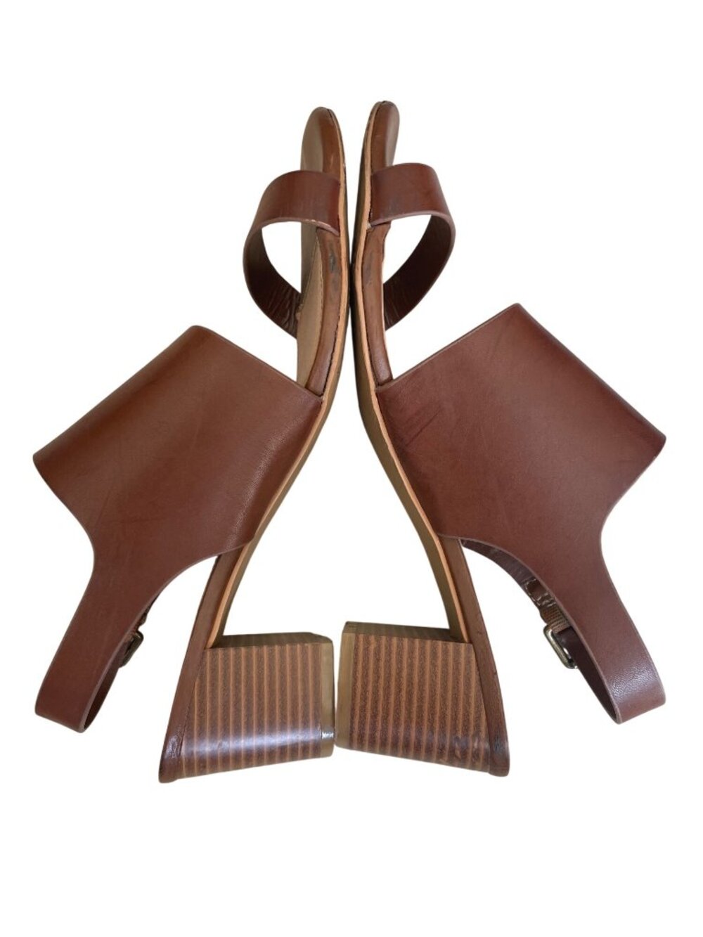 LOFT Brown Faux Leather Block Heel Sandals With Adjustable Strap Womens 8.5 - Picture 7 of 11